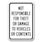 Signmission Not Responsible For Theft Or Damage To Vehicles Or Contents 12inx18ins, A-1218 A-1218 Parking Lot Signs - Not Resp - alternate 1